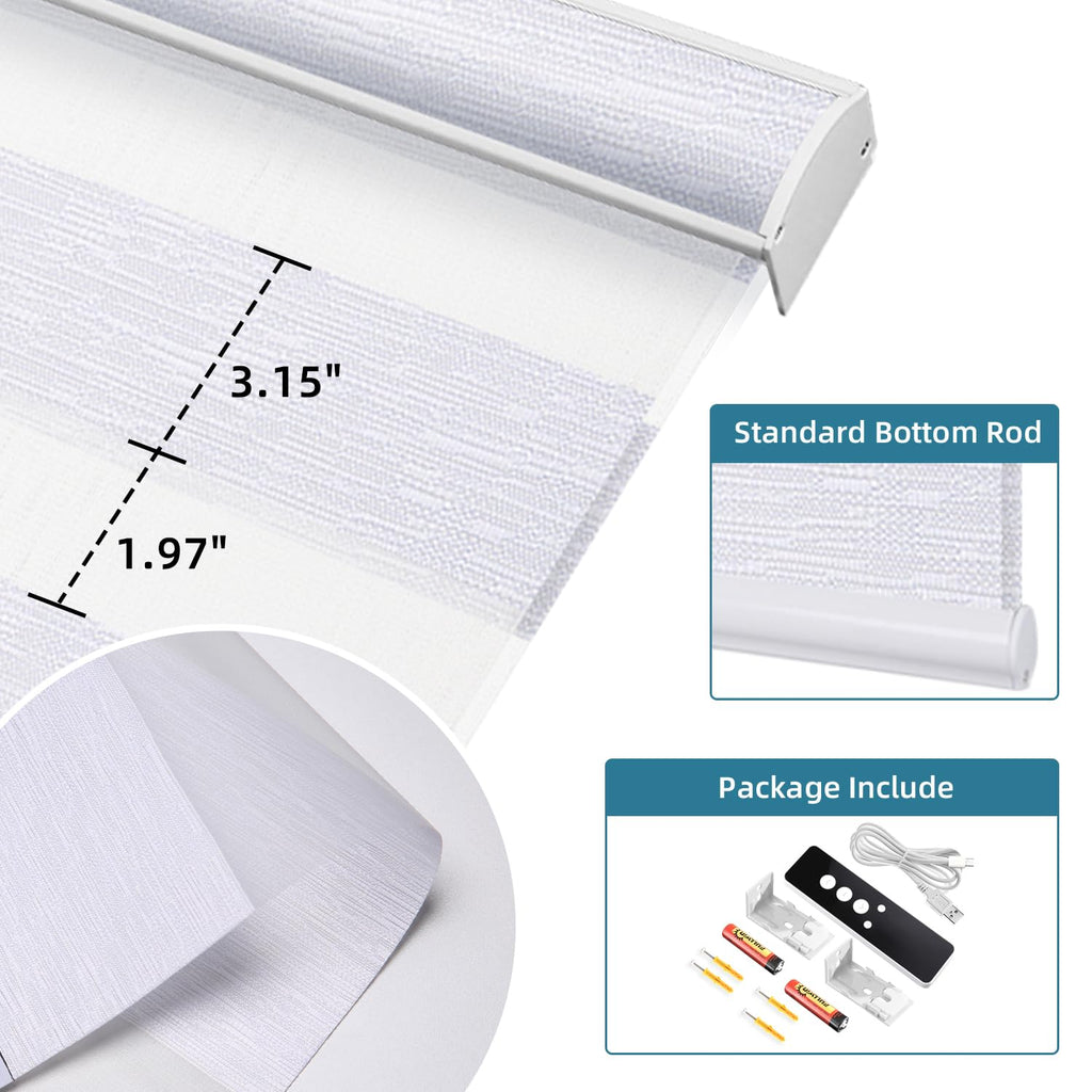 Customized Motorized Zebra Blinds, 60% Blackout White