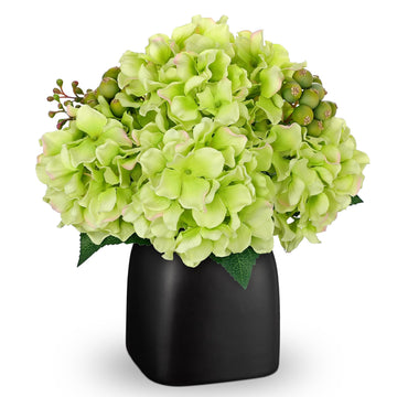 Artificial Green Arrangement, Matte Black Vase Centerpiece