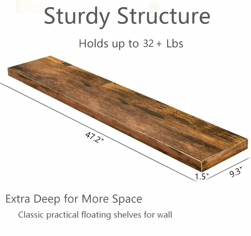 Rustic Brown Floating Wall Shelves 47.2in Set of 1 Storage Hidden