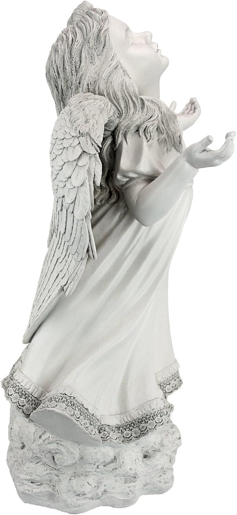 In Grace Girl Child Angel Memorial Indoor/Outdoor Garden Statue, 14 inches wide, 24 inches tall, Cast Stone Resin