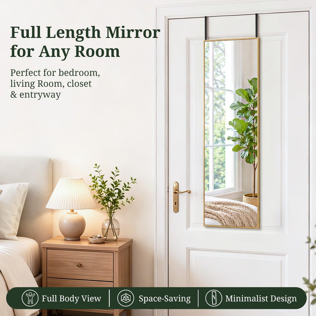 47"x14" Mirror Full Length, Wall Mounted/Over the Door, Gold