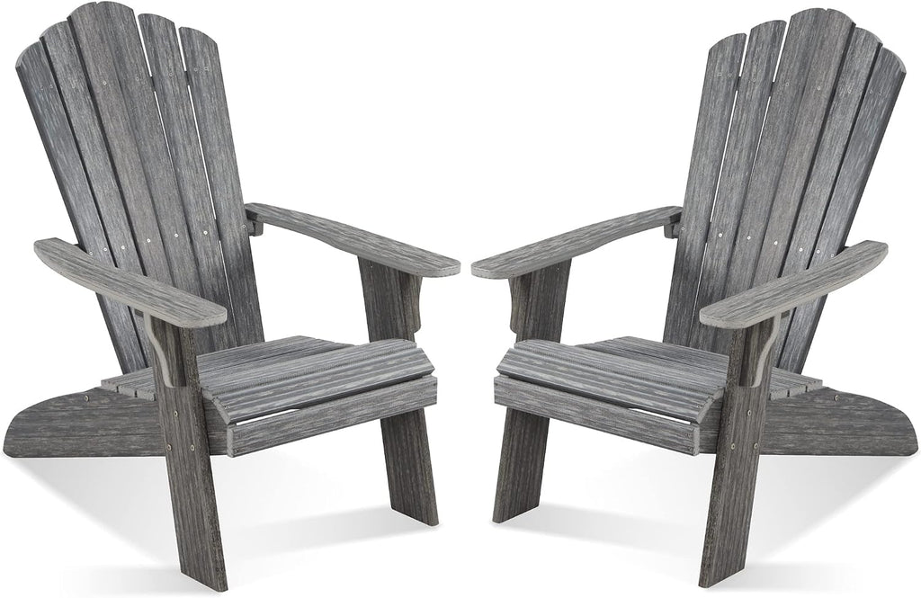 Oversized Outdoor Adirondack Chair Set of 2, Grey | Oversized Poly Lumber Weather Resistant & Durable Fire Pits Chair