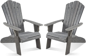 Oversized Outdoor Adirondack Chair Set of 2, Grey | Oversized Poly Lumber Weather Resistant & Durable Fire Pits Chair