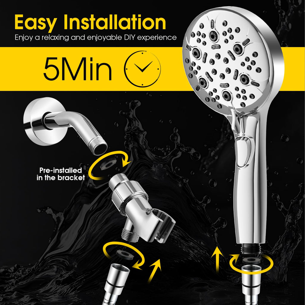 High Pressure Shower Head with Handheld, Power Wash & Auto Reset