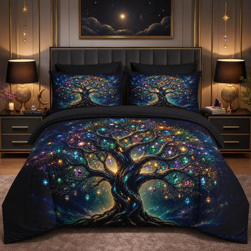 7 Pcs Queen Size Comforter Set, Tree Crystal Bedding