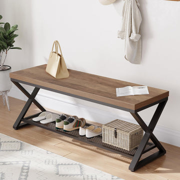 Entryway Bench, Indoor Shoe Bench with Storage & Seating Rustic Oak 47"