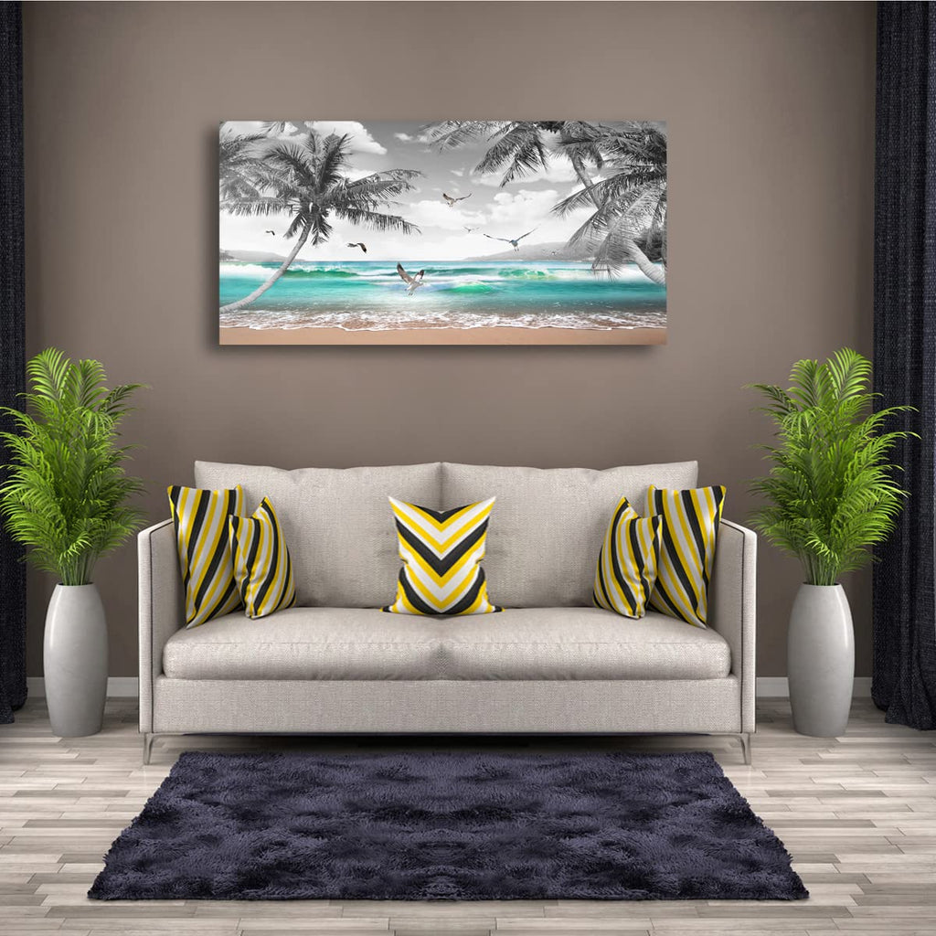 Beach Palm Pictures Canvas Wall Art Bedroom Wall Decor, Sea Wave Wall Art Print Paitnings Decor, Morden Artwork Coconut