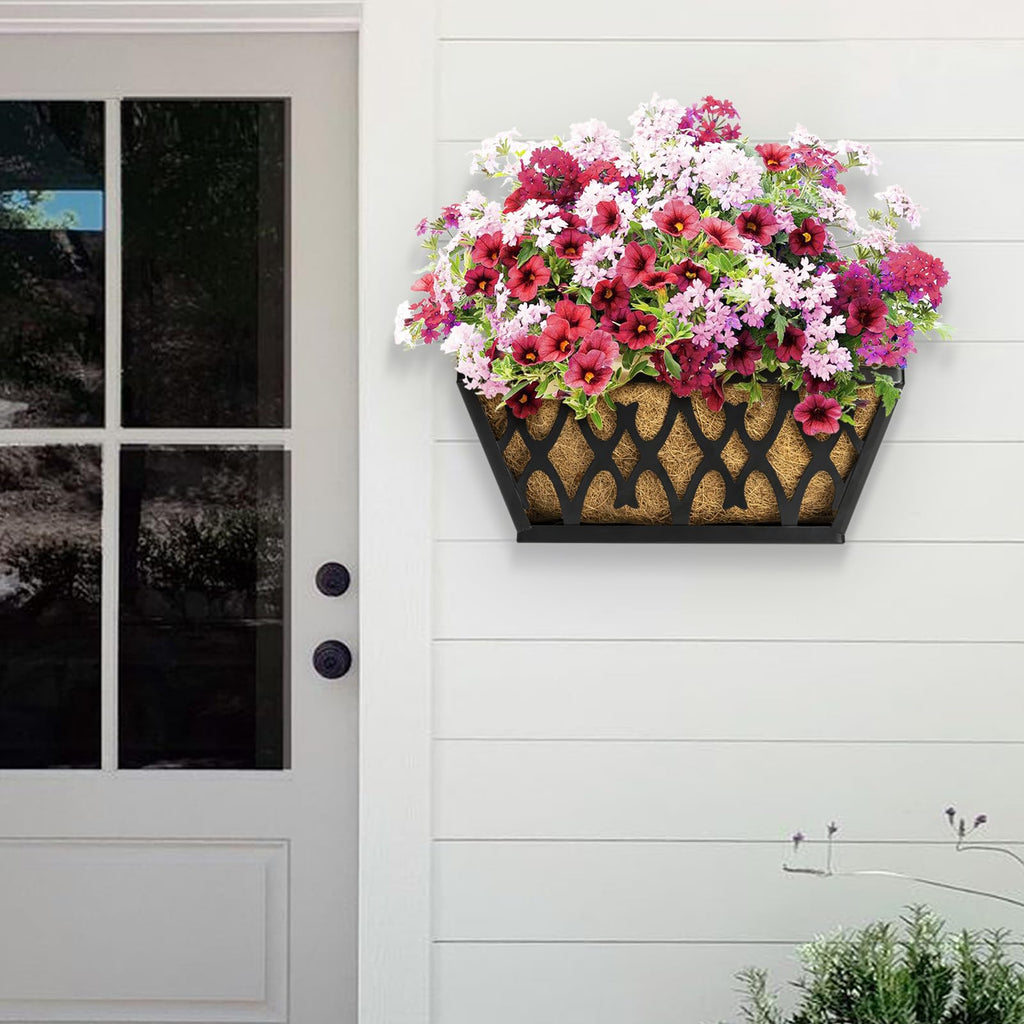 2 Pack 16 Inch Window Boxes Planters Railing Planter Box with Coco Liners Deck Railing Planter Boxes Balcony Hanging