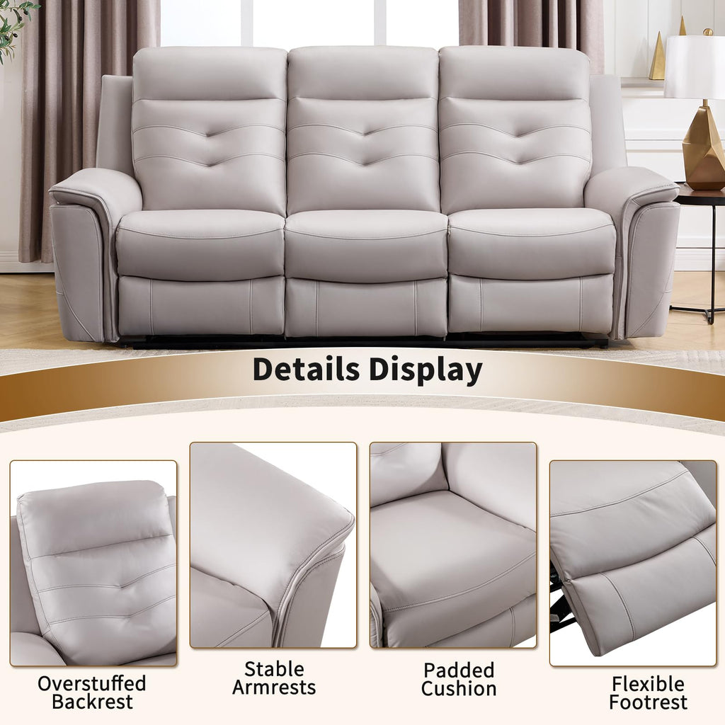 3-Piece Faux Leather Power Recliner Sofa Set with USB&Type-C Charging Ports, Include 2 Single Recliner Chairs and