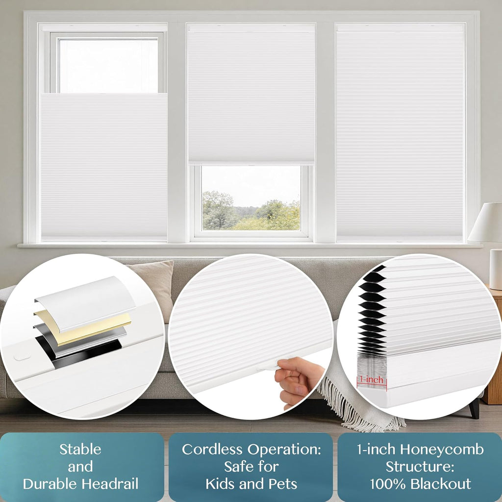 No Drill Waterproof 99% Blackout Cellular Shades Top Down Bottom Up(TDBU) Easy Install Thermal Insulated Noise