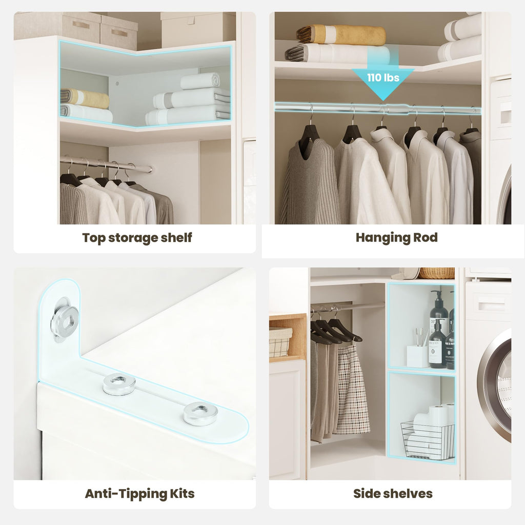 Corner Closet System with Shelves, 33.5'' Corner closet organizer System with Hanging Rods, Wood Walk in Closet