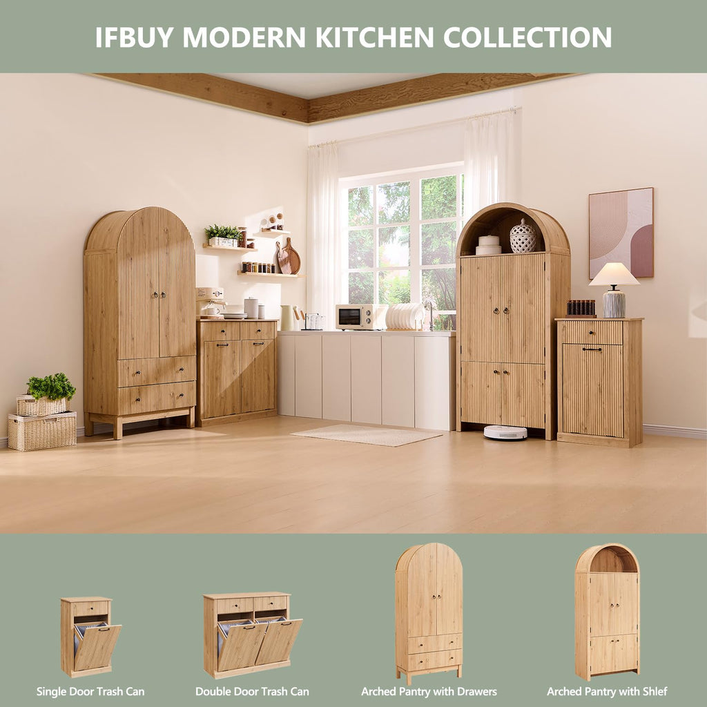 Double Tilt Out Laundry Hamper Cabinet, Modern Trash Cabinet, Natural