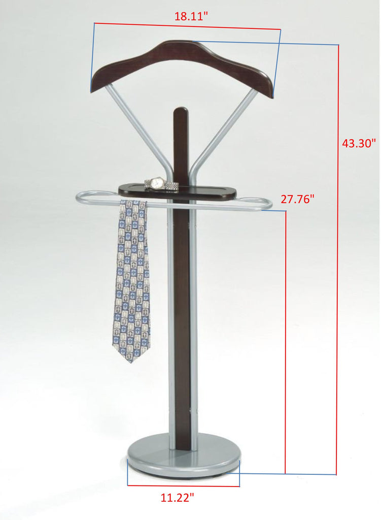 Suit & Tie Freestanding Valet Stand Clothing Organizer Rack, Silver/Walnut