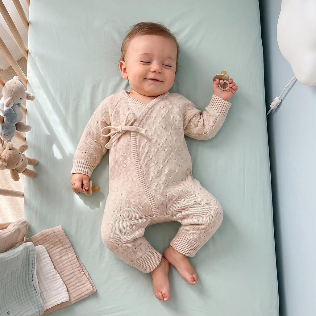 Newborn Outfit Baby Boy Knit Wrap Sweater Romper Jumpsuit
