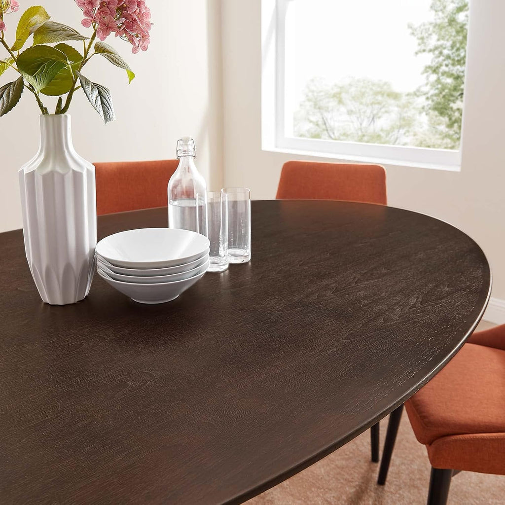 Inspired Tulip Style Oval Pedestal Dining Table — Black Cherry Walnut, 78″ Oval