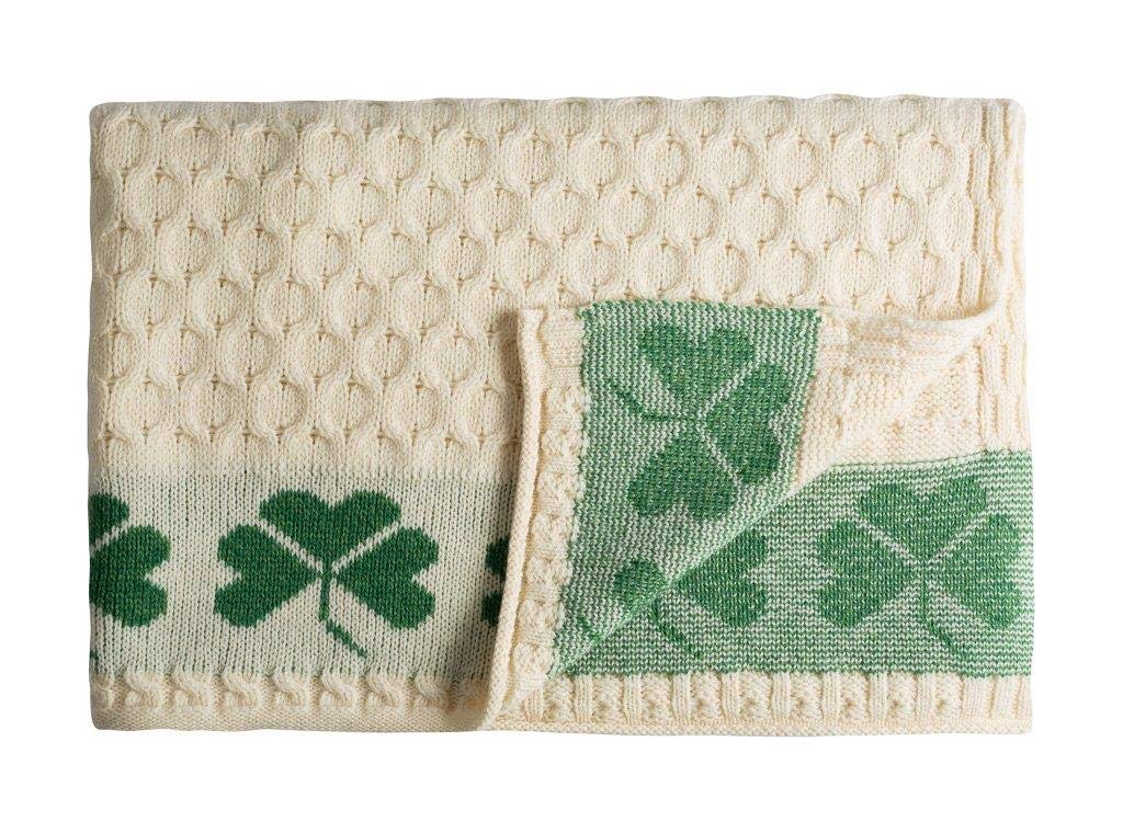 100% Shamrock Aran Throw Irish Blanket Cable Honeycomb Knit 58" x 40" (147 x 102 cm)
