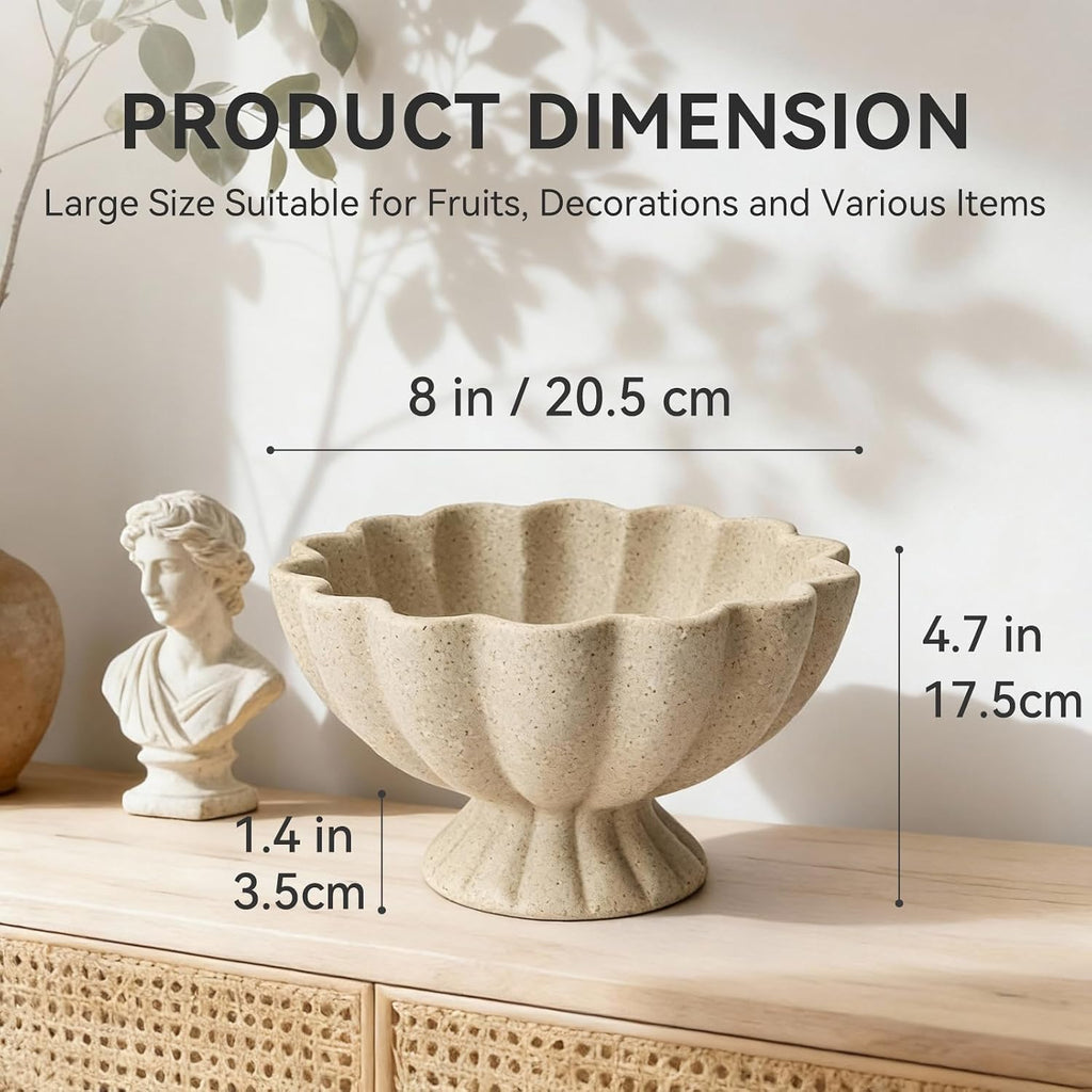 Pedestal Decorative Bowl Home Decor - 7.9" Morden Resin Decorative Fruit Bowl Counter, Chic Ruffle Bowl Centerpiece