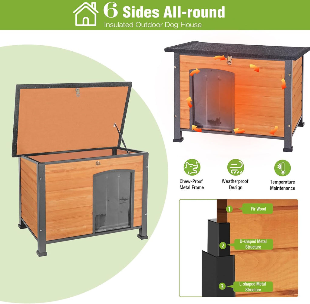 Large Outdoor Insulated Dog House Weatherproof Dog Kennel Indestructible Dog Shelter with Chew-Proof Full Metal