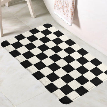 Plaid Imitation Cashmere Bath Mat, Black and White Buffalo Check Bath Mat, Checkered Bathroom Rug, Imitation Cashmer