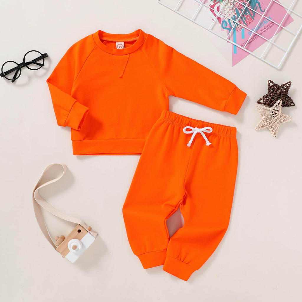 Fall Outfits for Toddler Girl Boy Long Sleeve Sweatsuits Set (Orange, )