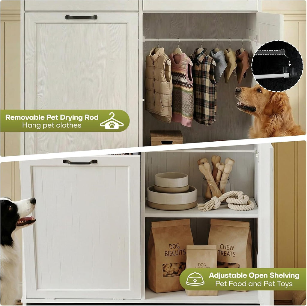 Pet Feeding Station with 4 Bowls, Dual Doors dog cabinet storage
