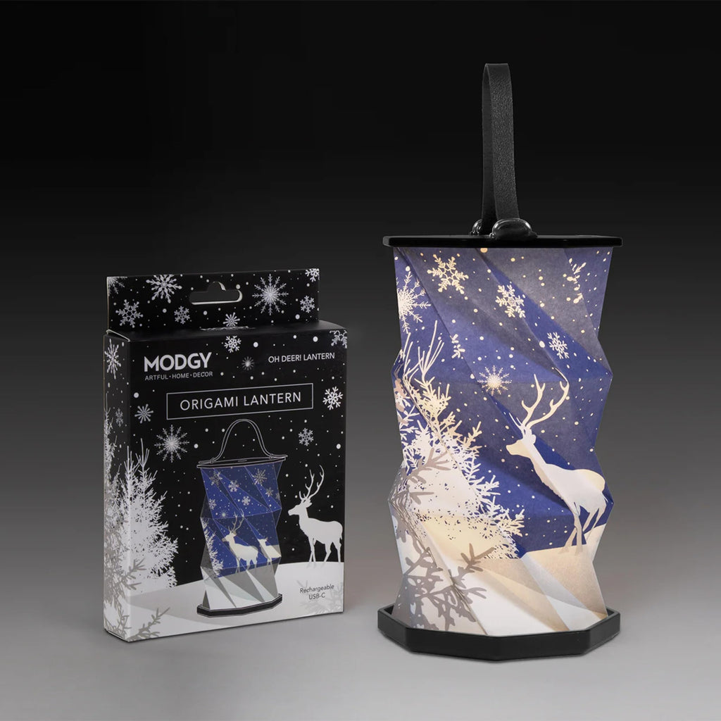 Inspired Noguchi Style OhDeer! Origami Lantern, Rechargeable LED Decorative Paper Lantern