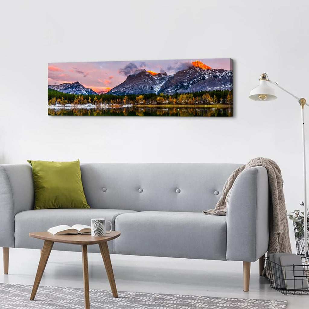Sunset Landscape Canvas Wall Art Wall Decor Snow Mountain Forest River Nature National Park Scenery Picture Prints