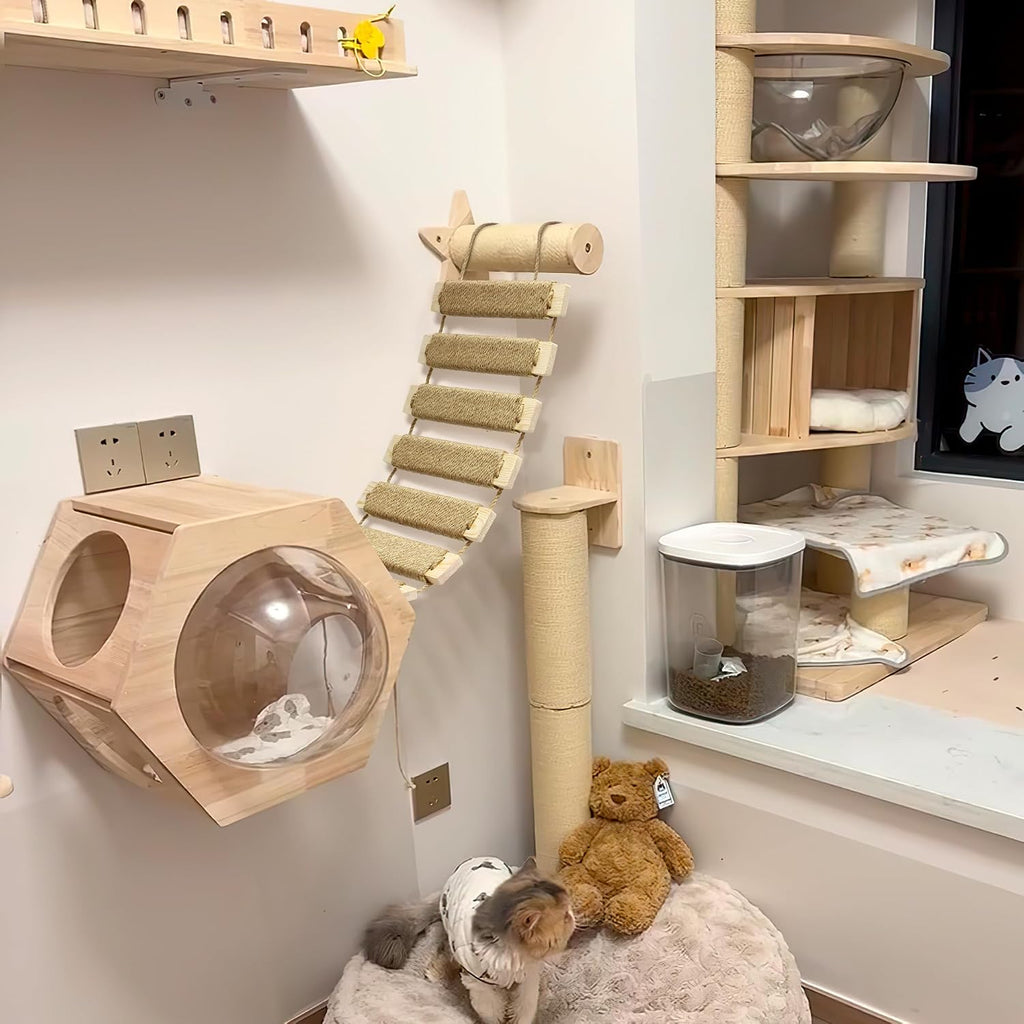 Adjustable Cat Ladder & Bridge - Multi-Functional Wall Furniture Climbing Frame | Sisal-Rope Wrapped Rungs for Secure
