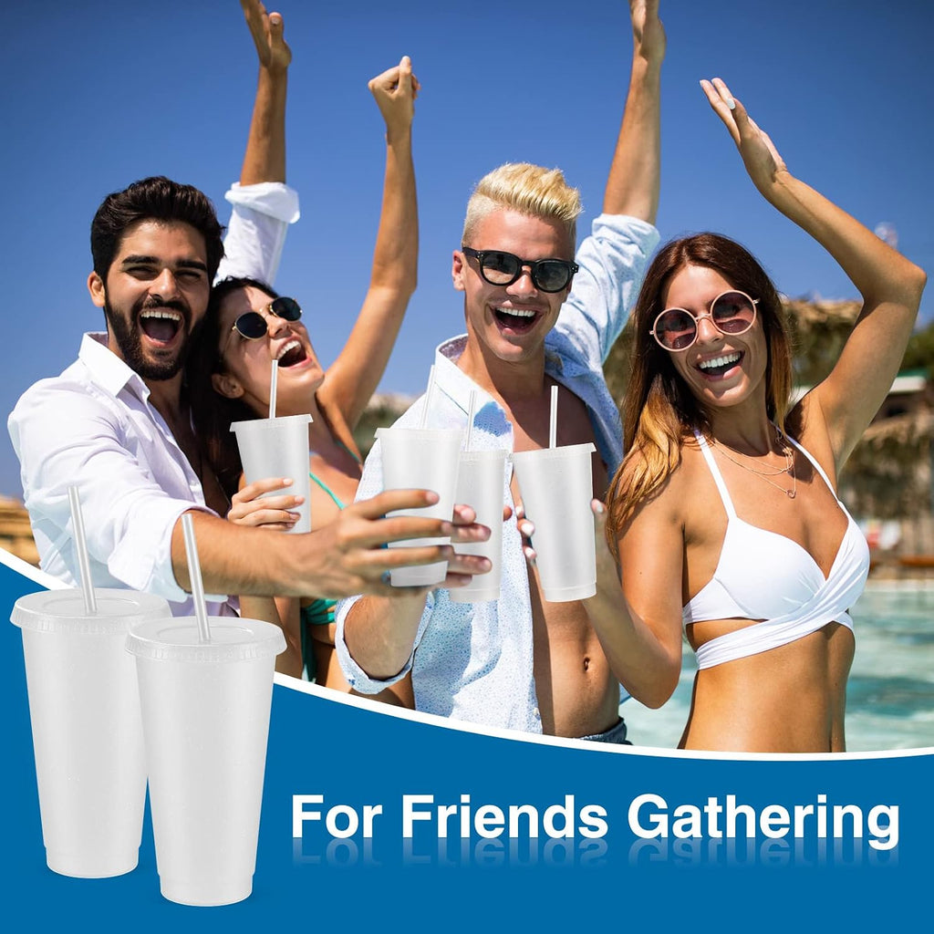 12 Pcs Reusable Glitter Cups with Lids and Straws 24 oz Plastic Tumbler Iced Coffee Cup Travel Mug for Smoothie Juice