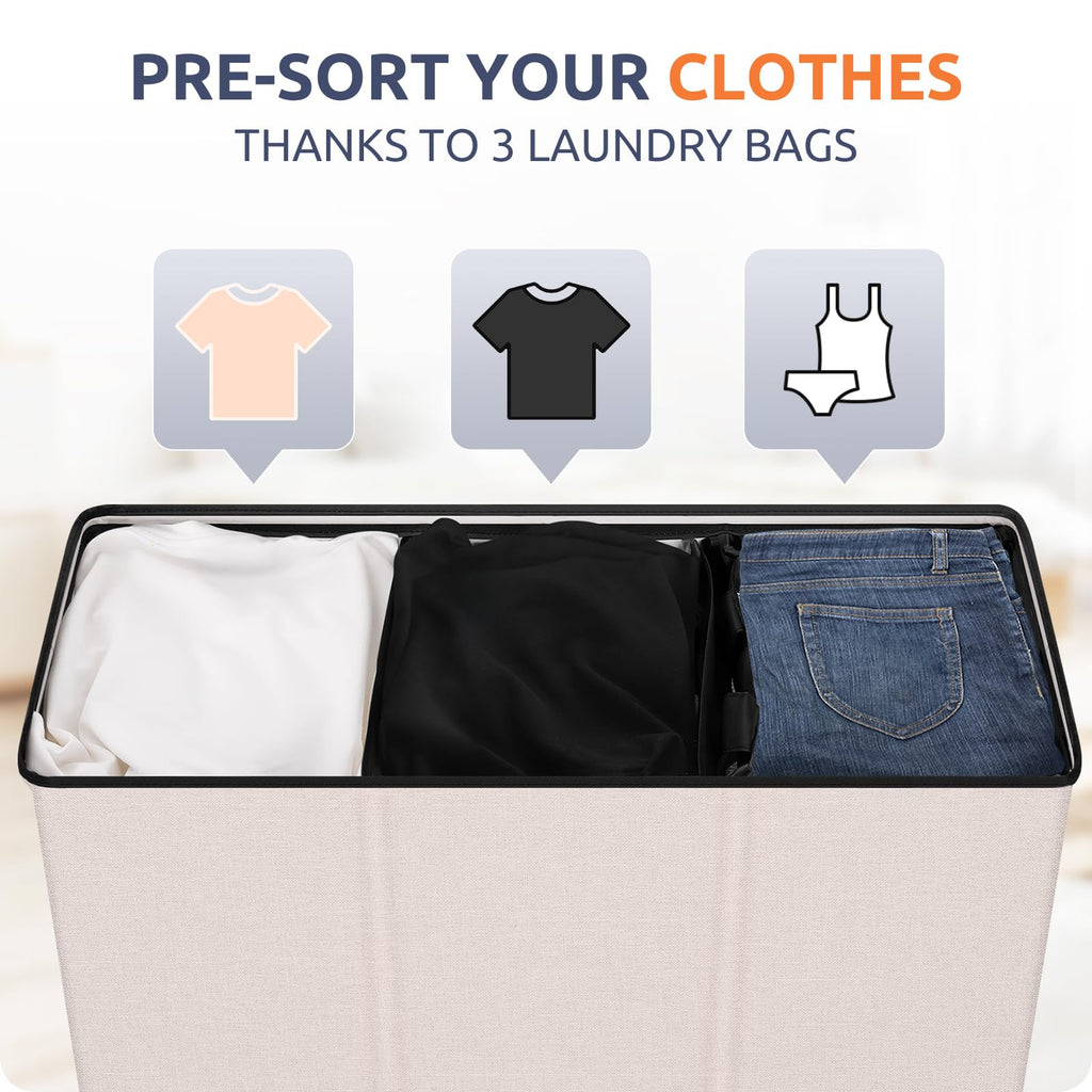 Large Laundry hamper 3 Section with Lid, 180L Laundry Basket