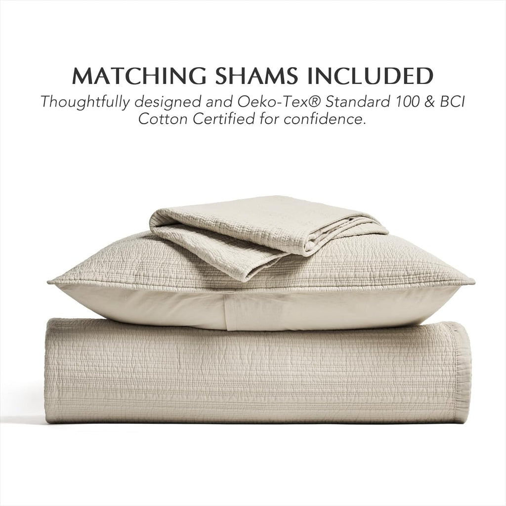 Channel Stitch 100% Cotton Quilt Set King, Pre-Washed Cotton Sateen Coverlet Bedspread, 3-Piece Soft & Breathable