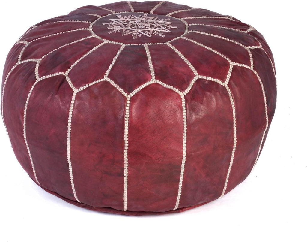 Moroccan Embroidered Leather Pouf | Delivered Unstuffed | Ottoman, Footstool, Footrest, Hassock, Floor Cushion