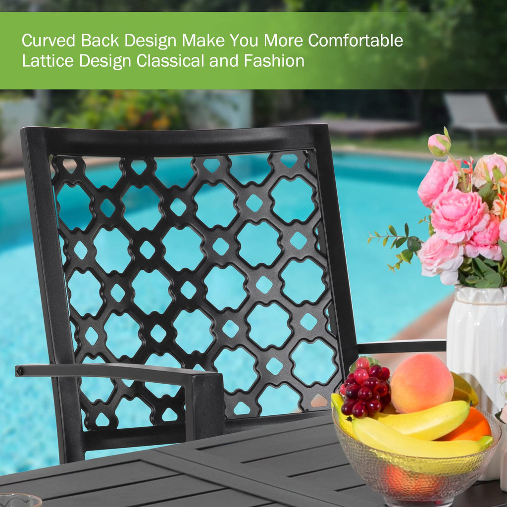 Stackable Outdoor Patio Dining Chairs Set of 6, Heavy Duty Black Powder-Coated Metal Patio Chairs, Sturdy