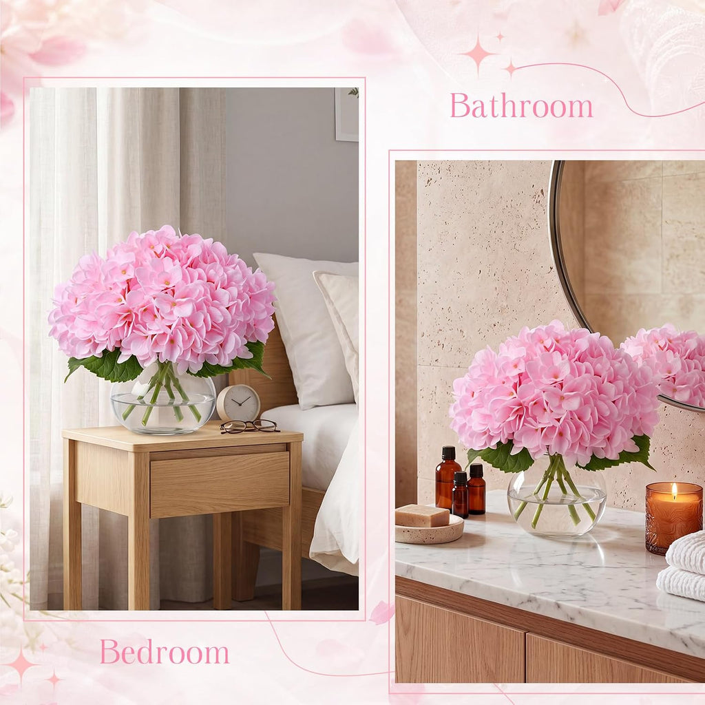 Hydrangea Artificial Flowers Hydrangea Flowers Fake Silk Hydrangeas with Faux Vase and Water Table - Set of 4