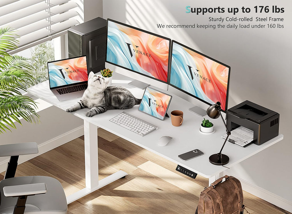 48 x 24 Inch Electric Standing Desk with 4 Wheels, Height Adjustable Desk, Sit Stand Desk with 4 Memory Presets