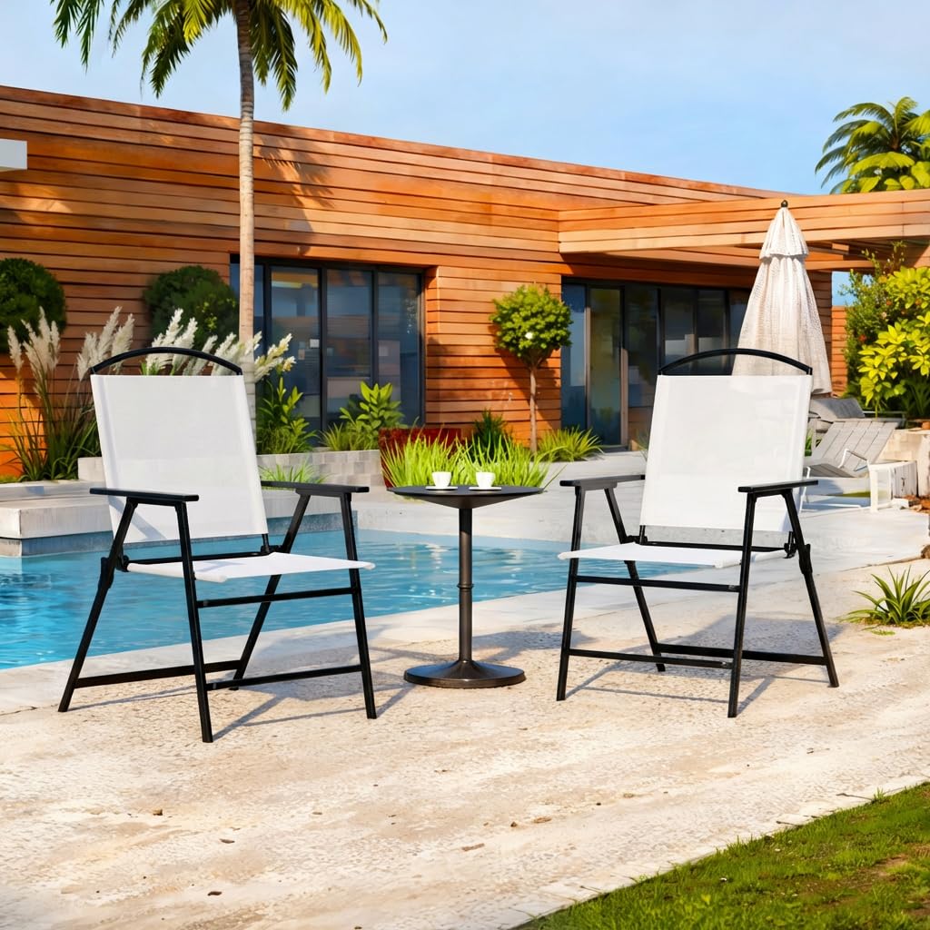 Outdoor Folding Patio Dining Chairs With Armrest for Garden Lawn Poolside Backyard Protable Foldable Patio Sling
