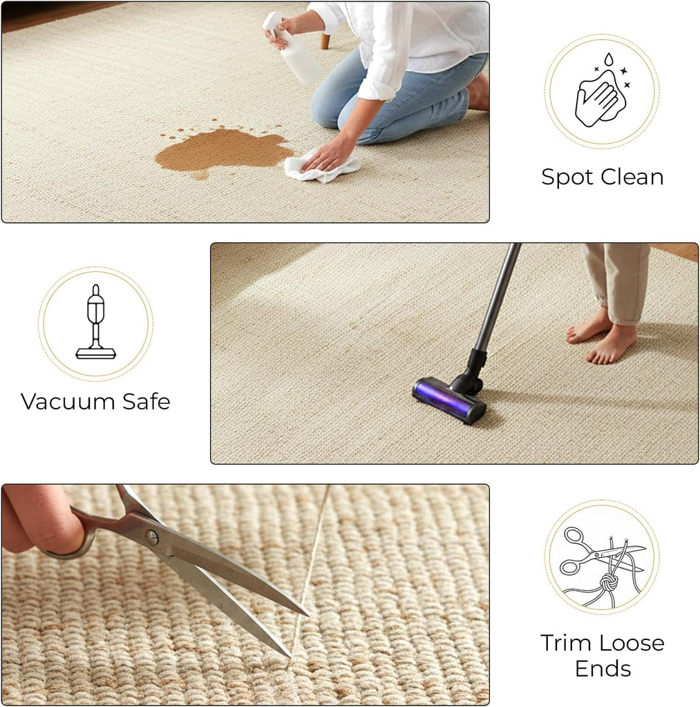 Jute Cotton Area Rug 9'x12' ft Large Rectangle Hand Woven Natural Farmhouse Rugs