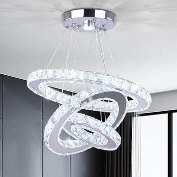 3-Ring LED Crystal Chandelier, Silver
