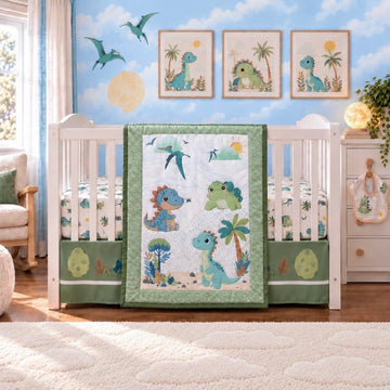 4-Pc Crib Bedding Set for Boys or Girls, Dinosaur Nursery for Newborns