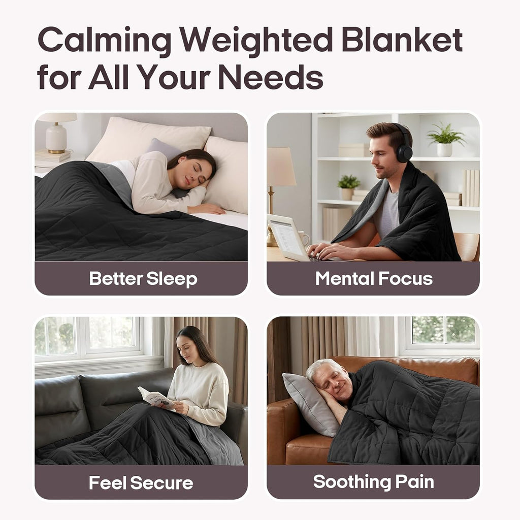 Weighted Blanket for Adults (48"x72", 12lbs, Grey/Black) | Cooling Weighted Blanket, High Breathability Heavy