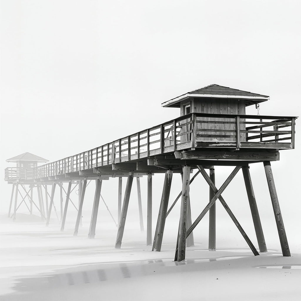 Framed Coastal Beach Black and White Wall Art, 11x14 Inch