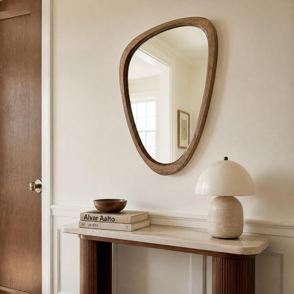 Asymmetrical Irregular Solid Wood Framed Wall Mirror, 20"x30"