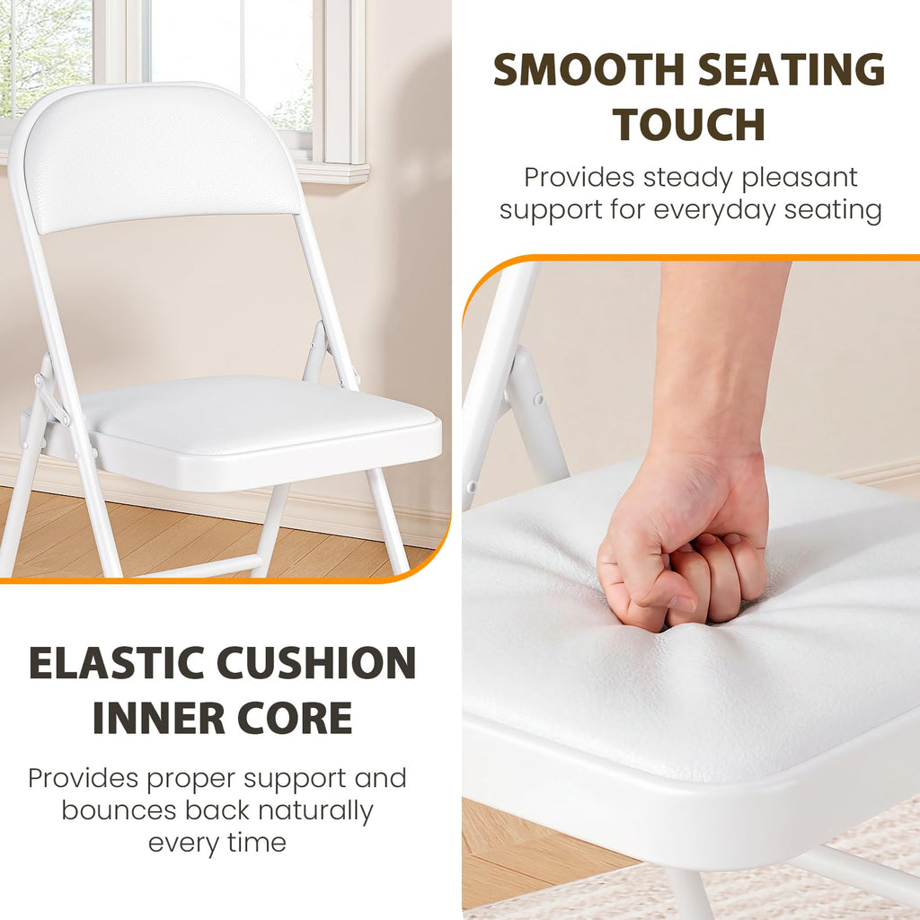8 Pack Padded Folding Chairs, Portable Metal Foldable Chairs with Cushion, PU Leather Sturdy Indoor Outdoor Seating