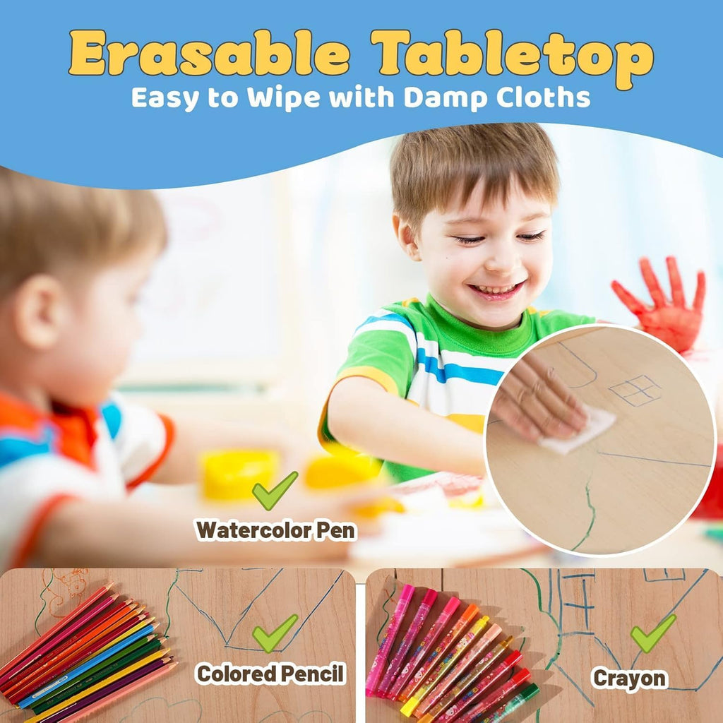 Modern Kids Table and 4 Chair Set,23.26" Height Adjustable Toddler Tables and 4 Chairs with Non-Slip Desk
