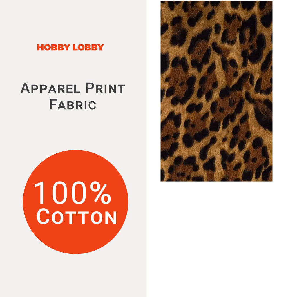 Brown Jaguar Print Cotton Calico Fabric, 1 Yard
