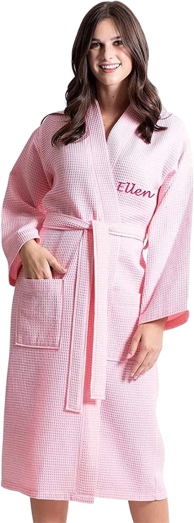 Waffle Robes for Women - Custom Bathrobes with Name on Front and Back - Ultra Soft and Luxurious Spa Robes