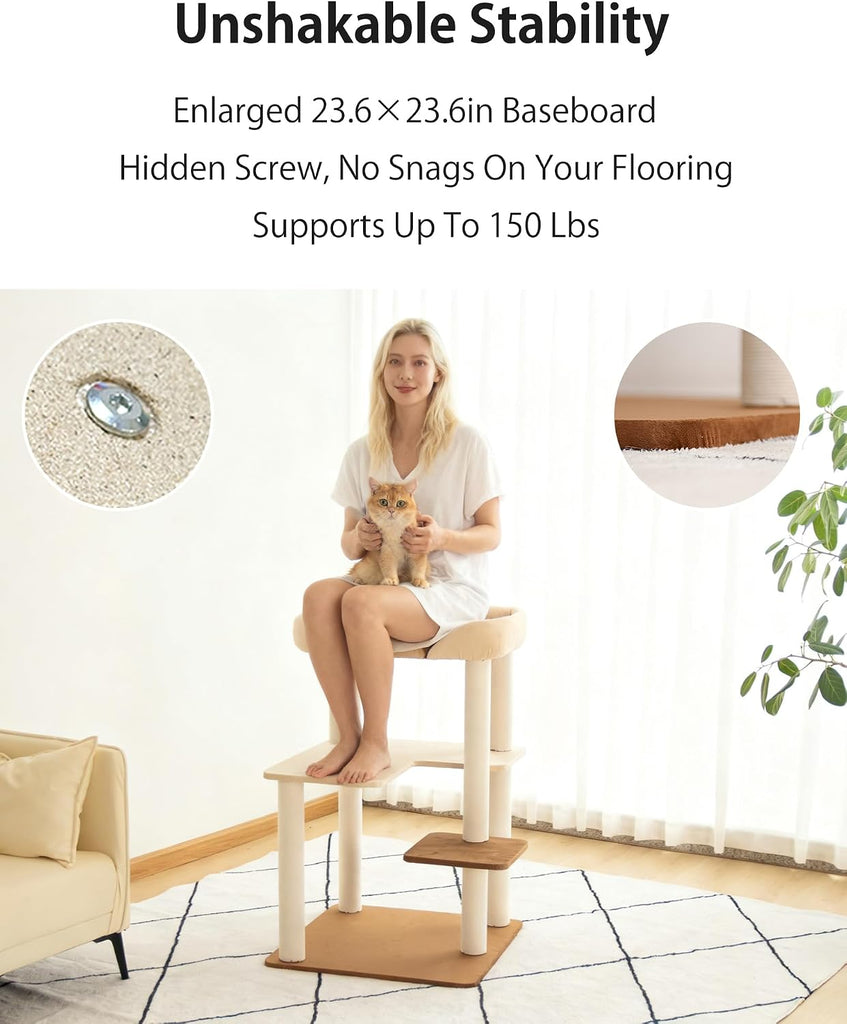 37.5" Cat Tree Tower for Large & Senior Cats, Low-Step Design