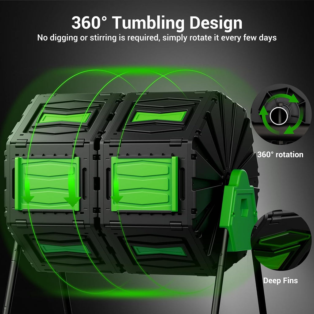 Compost Tumbler, Easy Assemble & Efficient Outdoor Compost Bin, 45 Gallon/170 Liter Large Dual Chamber Rotating