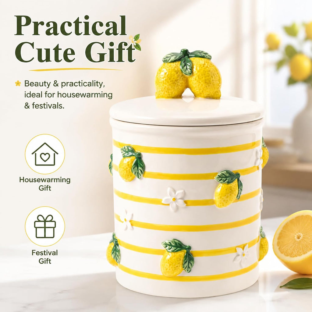 Large Ceramic Cookie Jars with Lids Airtight Cute Lemon Food Jars