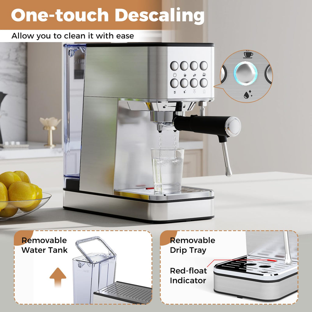 Espresso Machine 20 Bar, Compact Stainless Steel Coffee Maker